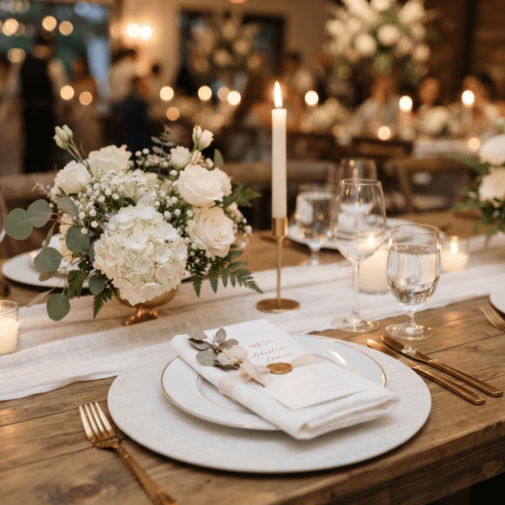 Detalle de decoración de mesa con velas y arreglos florales — ambientación Punto Urbano
